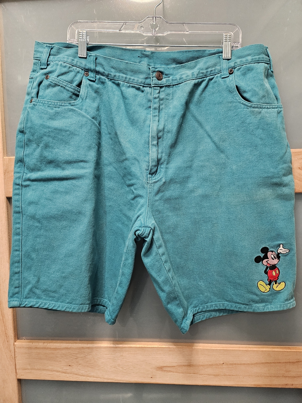 Vintage Disney Teal Mickey Mouse Embroidered Jean Shorts 42